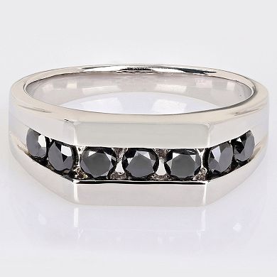 Stella Grace Men's Sterling Silver Black Diamond Accent Channel Set Ring