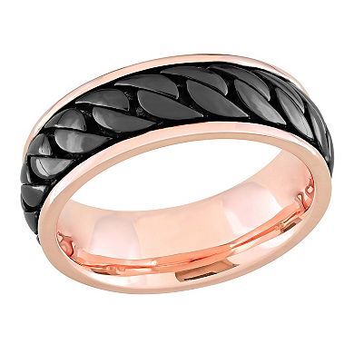 Stella Grace Men's Rose Gold Tone Sterling Silver Ribbed Design with Black Rhodium