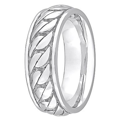 Stella Grace Men's Sterling Silver Ribbed Design Ring