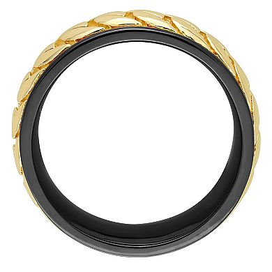 Stella Grace Men's Gold Tone Silver with Black Ruthenium Ribbed Design Ring