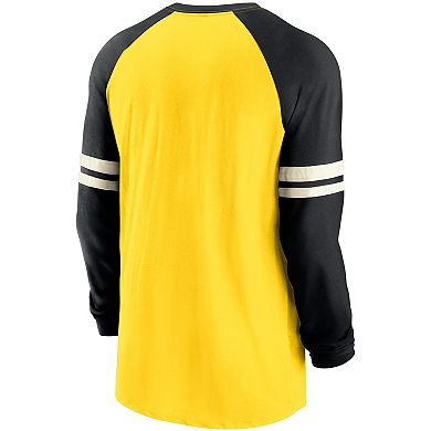 Men's Nike Gold/Black Pittsburgh Steelers Throwback Raglan Long Sleeve T-Shirt