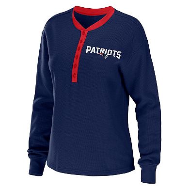 Women's WEAR by Erin Andrews Navy New England Patriots Waffle Henley Long Sleeve T-Shirt