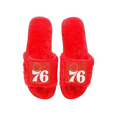 Women's FOCO Red Philadelphia 76ers Rhinestone Fuzzy Slippers