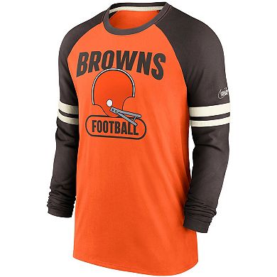 Men's Nike Orange/Brown Cleveland Browns Throwback Raglan Long Sleeve T-Shirt