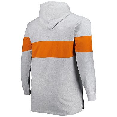 Men's Heathered Gray/Texas Orange Texas Longhorns Big & Tall Long Sleeve Jersey Hoodie T-Shirt