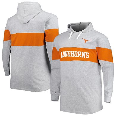 Men's Heathered Gray/Texas Orange Texas Longhorns Big & Tall Long Sleeve Jersey Hoodie T-Shirt