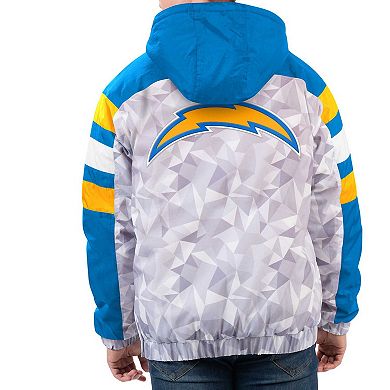 Men's Starter White/Powder Blue Los Angeles Chargers Thursday Night Gridiron Raglan Half-Zip Hooded Jacket