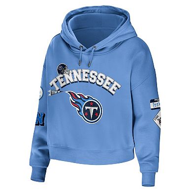 Women's WEAR by Erin Andrews Light Blue Tennessee Titans Modest Cropped Pullover Hoodie