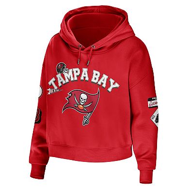Women's WEAR by Erin Andrews Red Tampa Bay Buccaneers Modest Cropped Pullover Hoodie