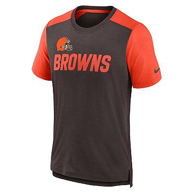 Men's Nike Heathered Brown/Heathered Orange Cleveland Browns Color Block Team Name T-Shirt