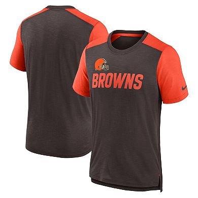 Men's Nike Heathered Brown/Heathered Orange Cleveland Browns Color Block Team Name T-Shirt
