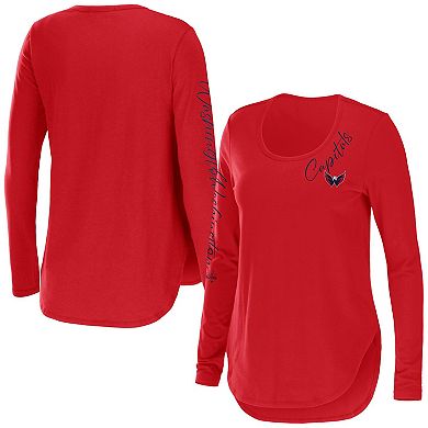 Women's WEAR by Erin Andrews Red Washington Capitals Team Scoop Neck Long Sleeve T-Shirt