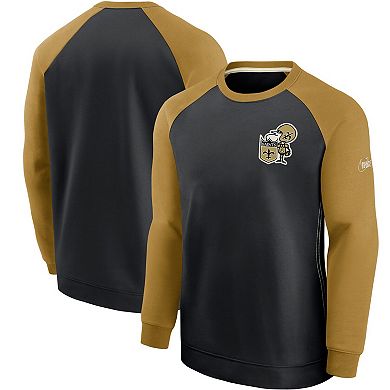 Men's Nike Black/Gold New Orleans Saints Historic Raglan Performance Pullover Sweater