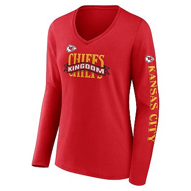 Women's Fanatics Branded Red Kansas City Chiefs Hometown Sweep Long Sleeve V-Neck T-Shirt