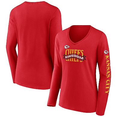 Women's Fanatics Branded Red Kansas City Chiefs Hometown Sweep Long Sleeve V-Neck T-Shirt