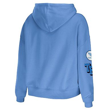Women's WEAR by Erin Andrews Light Blue Tennessee Titans Plus Size Modest Cropped Pullover Hoodie
