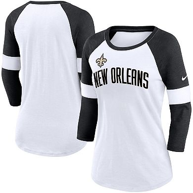 Women's Nike New Orleans Saints White/Heathered Black Football Pride Slub 3/4 Raglan Sleeve T-Shirt