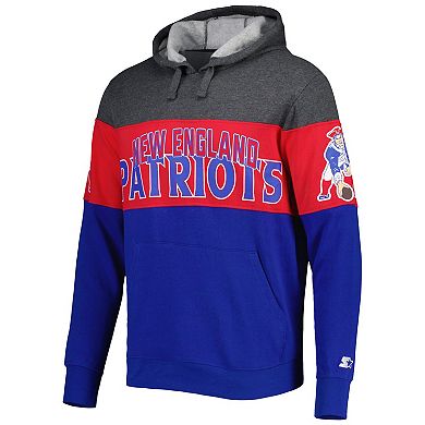 Men's Starter Royal/Heather Charcoal New England Patriots Extreme Vintage Logos Pullover Hoodie