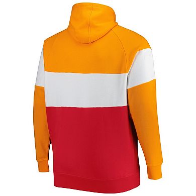 Men's New Era Orange/Red Tampa Bay Buccaneers Big & Tall Throwback Colorblock Fleece Raglan Pullover Hoodie