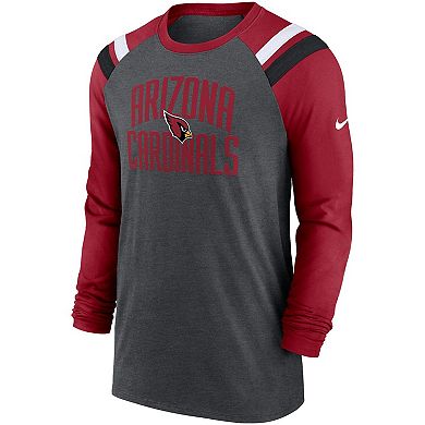 Men's Nike Heathered Charcoal/Cardinal Arizona Cardinals Tri-Blend Raglan Athletic Long Sleeve Fashion T-Shirt
