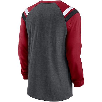 Men's Nike Heathered Charcoal/Cardinal Arizona Cardinals Tri-Blend Raglan Athletic Long Sleeve Fashion T-Shirt