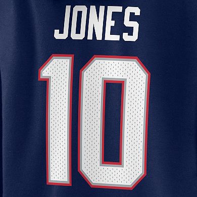 Women's Fanatics Branded Mac Jones Navy New England Patriots Player Icon Name & Number V-Neck Pullover Hoodie