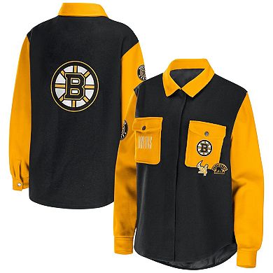 Women's WEAR by Erin Andrews Black/Gold Boston Bruins Colorblock Button-Up Shirt Jacket