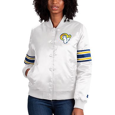 Women's Starter Cream Los Angeles Rams Line Up Satin Full-Snap Varsity Jacket