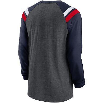 Men's Nike Heathered Charcoal/Navy New England Patriots Tri-Blend Raglan Athletic Long Sleeve Fashion T-Shirt