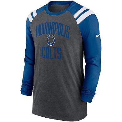 Men's Nike Heathered Charcoal/Royal Indianapolis Colts Tri-Blend Raglan Athletic Long Sleeve Fashion T-Shirt