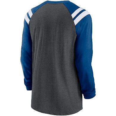 Men's Nike Heathered Charcoal/Royal Indianapolis Colts Tri-Blend Raglan Athletic Long Sleeve Fashion T-Shirt