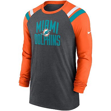 Men's Nike Heathered Charcoal/Orange Miami Dolphins Raglan Athletic Long Sleeve Tri-Blend T-Shirt