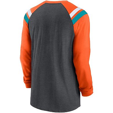 Men's Nike Heathered Charcoal/Orange Miami Dolphins Raglan Athletic Long Sleeve Tri-Blend T-Shirt