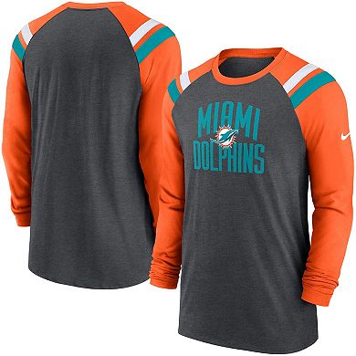 Men's Nike Heathered Charcoal/Orange Miami Dolphins Raglan Athletic Long Sleeve Tri-Blend T-Shirt