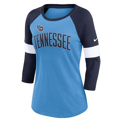 Women's Nike Tennessee Titans Light Blue/Heather Navy Football Pride Raglan 3/4-Sleeve T-Shirt