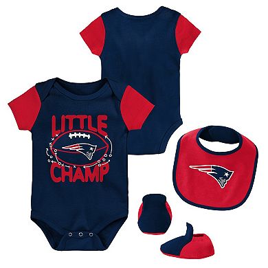 Newborn & Infant Navy/Red New England Patriots Little Champ Three-Piece Bodysuit Bib & Booties Set