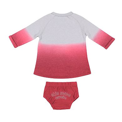 Newborn & Infant Colosseum Gray/Scarlet Ohio State Buckeyes Hand in Hand Ombre Dress & Bloomers Set