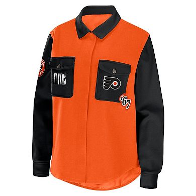 Women's WEAR by Erin Andrews Orange/Black Philadelphia Flyers Colorblock Button-Up Shirt Jacket