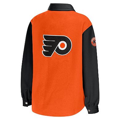 Women's WEAR by Erin Andrews Orange/Black Philadelphia Flyers Colorblock Button-Up Shirt Jacket