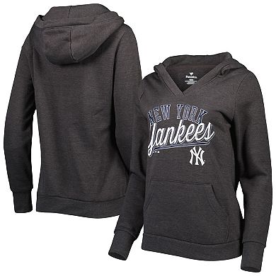 Women's Fanatics Branded Heather Charcoal New York Yankees Simplicity Crossover V-Neck Pullover Hoodie