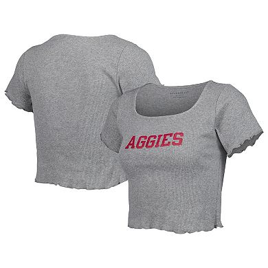 Women's Gray Texas A&M Aggies Baby Rib Lettuce-Edge Trim T-Shirt