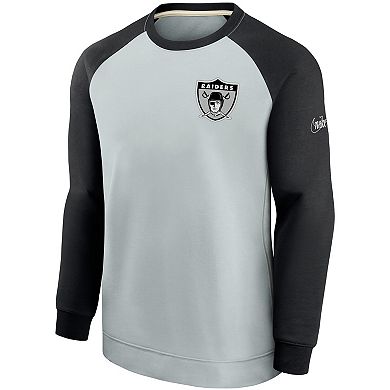 Men's Nike Silver/Black Las Vegas Raiders Historic Raglan Crew Performance Sweater
