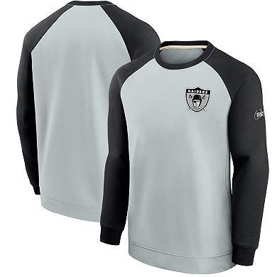 Men's Nike Silver/Black Las Vegas Raiders Historic Raglan Crew Performance Sweater