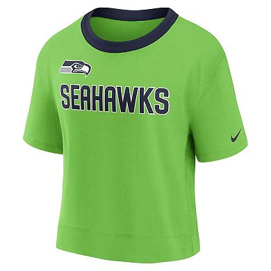 Women's Nike Neon Green Seattle Seahawks High Hip Fashion Cropped Top