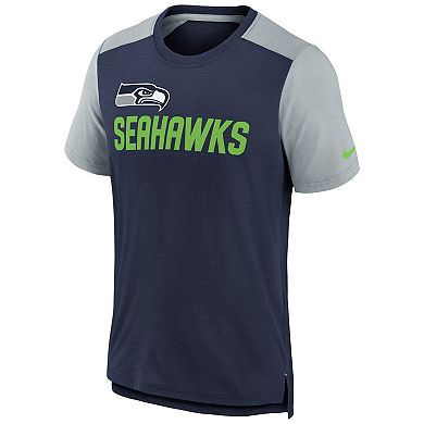 Youth Nike Heathered College Navy/Heathered Gray Seattle Seahawks Colorblock Team Name T-Shirt