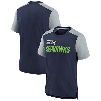 Youth Nike Heathered College Navy/Heathered Gray Seattle Seahawks Colorblock Team Name T-Shirt