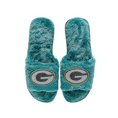Women's FOCO Green Green Bay Packers Rhinestone Fuzzy Slippers