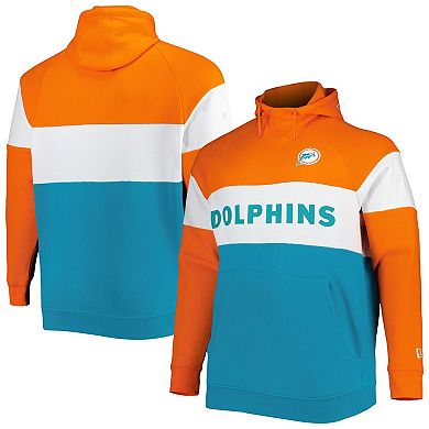 Men's New Era Aqua Miami Dolphins Big & Tall Throwback Colorblock Fleece Raglan Pullover Hoodie