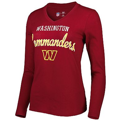 Women's G-III 4Her by Carl Banks Burgundy Washington Commanders Post Season Long Sleeve V-Neck T-Shirt