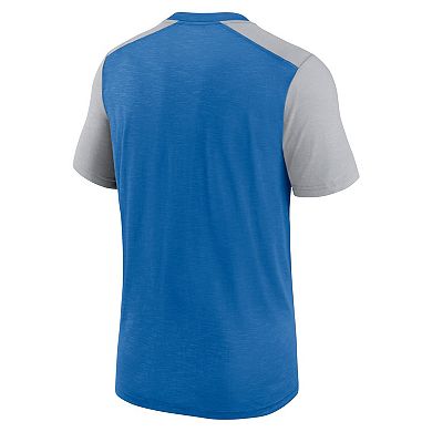 Men's Nike Heathered Blue/Heathered Gray Detroit Lions Color Block Team Name T-Shirt